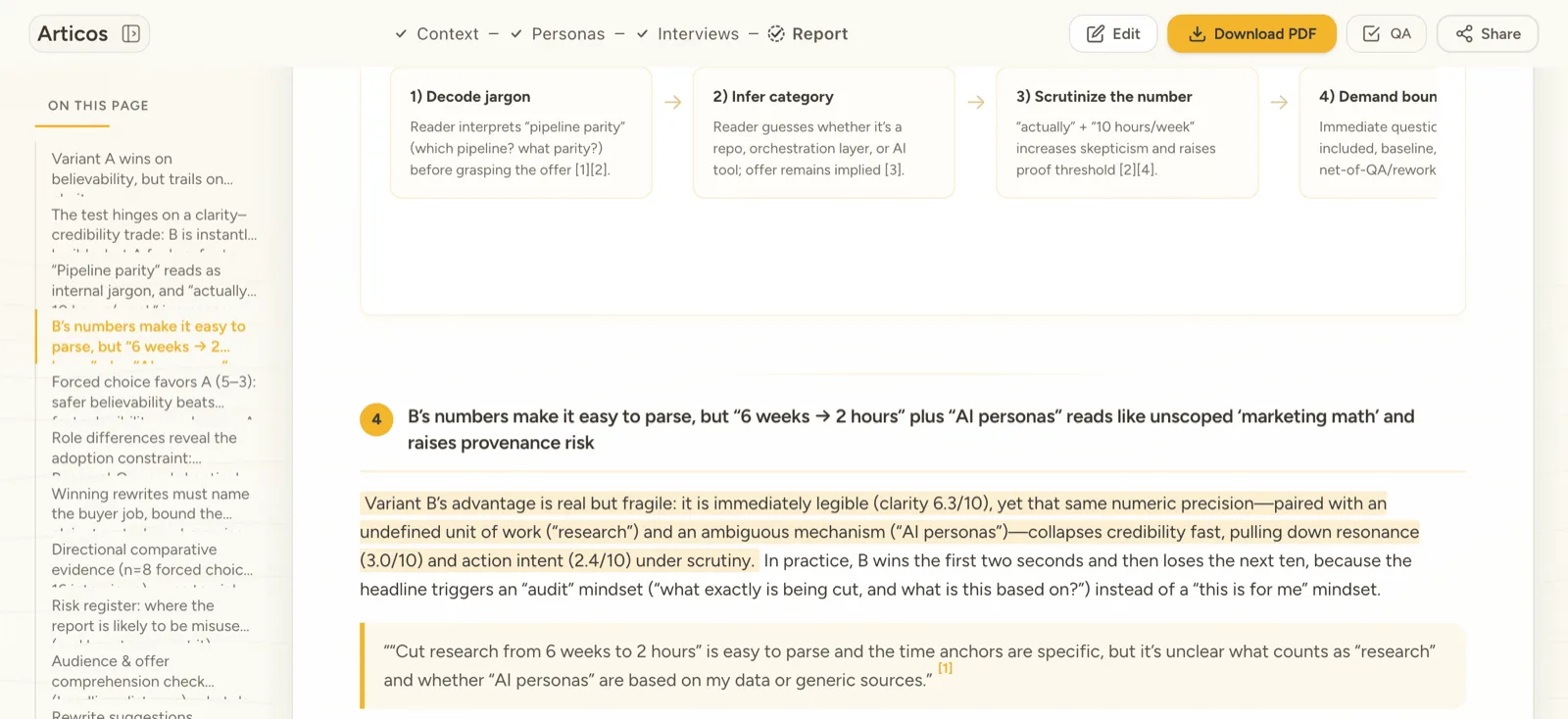 Confidence-capped synthesis with per-paragraph source links