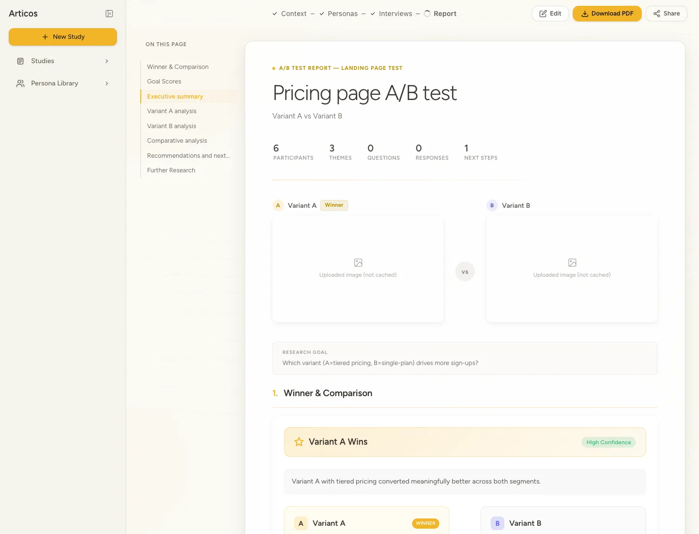 A sample A/B report mockup from the pack