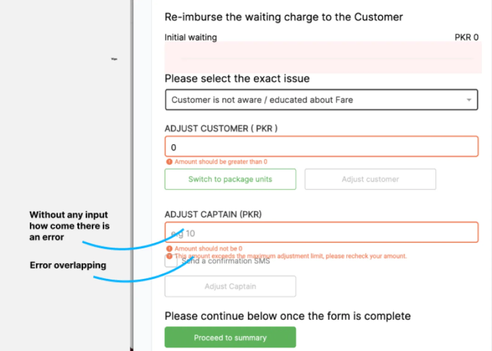 Flagged usability issue: phantom validation errors & overlapping mess