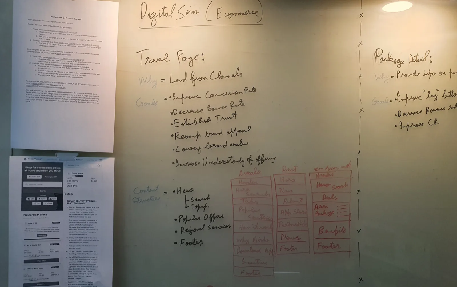 Whiteboarding the goals: improve CR, reduce bounce, build trust: and the con