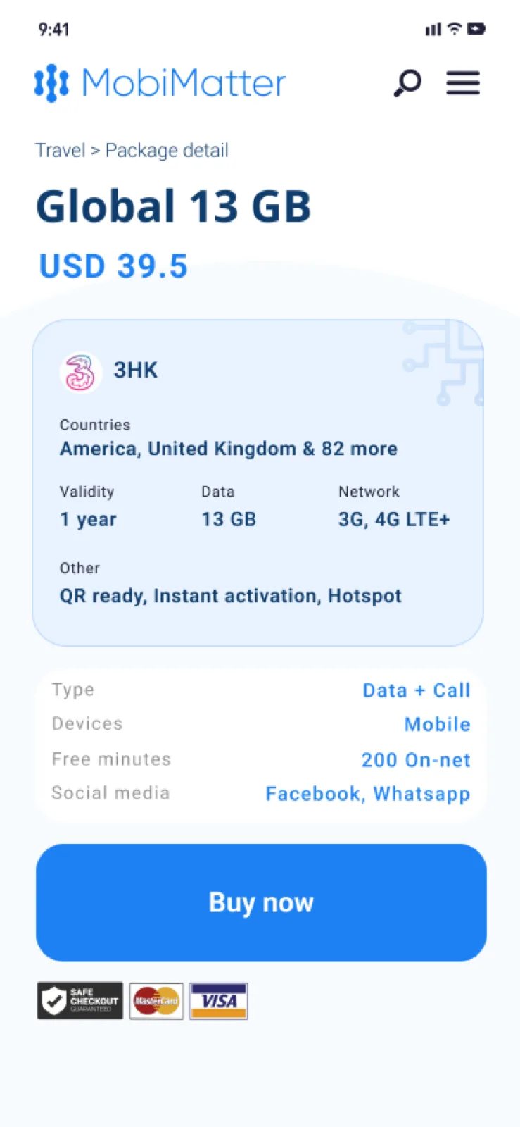 Redesigned package detail page