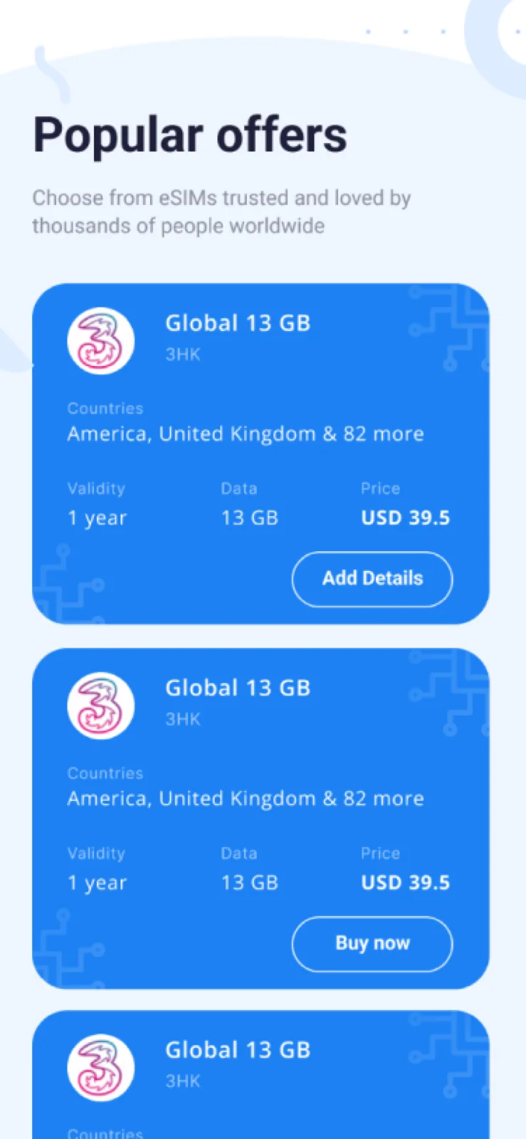 Redesigned interface screen