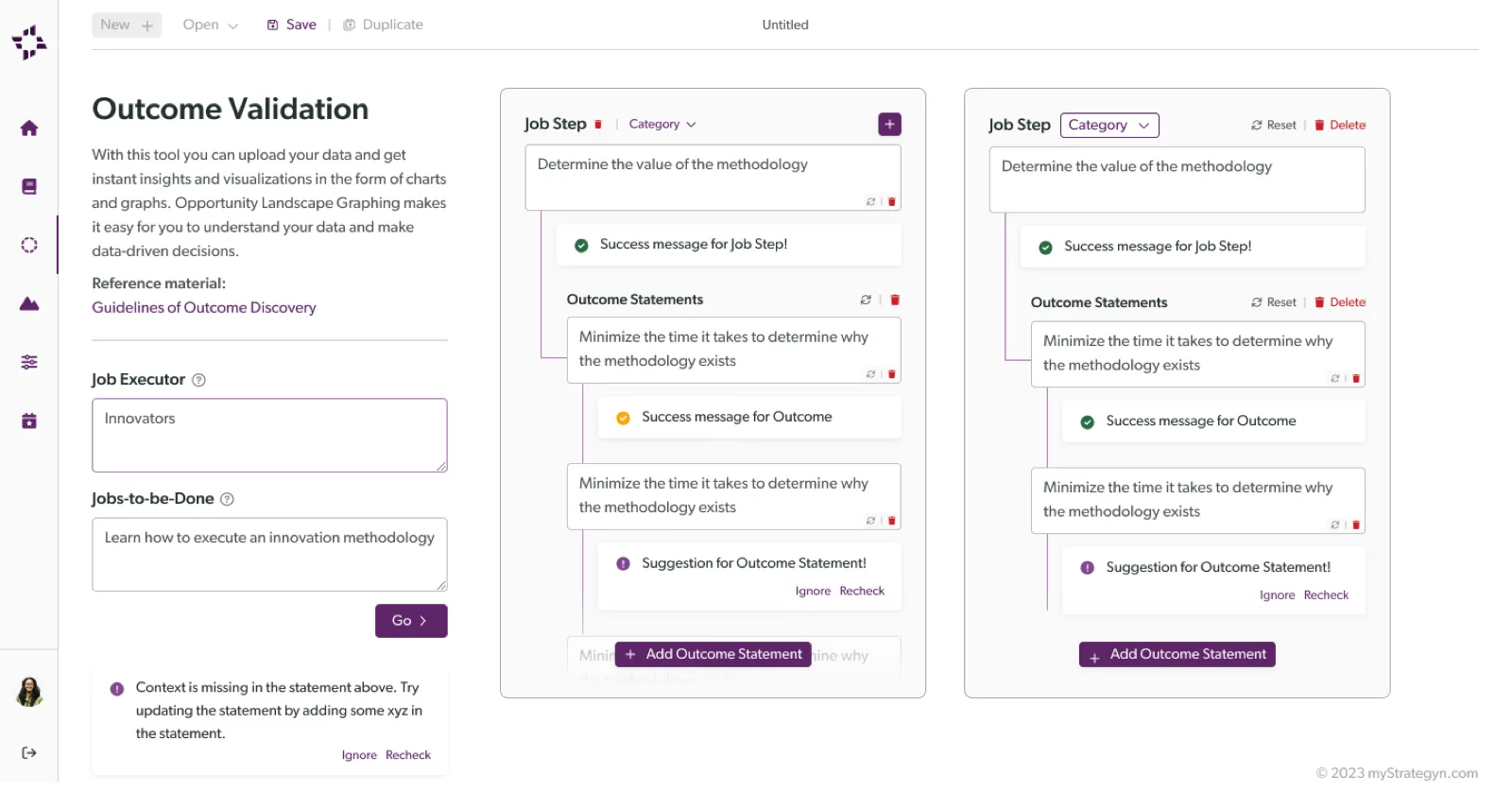 The Outcome Validation Tool: document jobs, steps & outcomes; an ODI-grounded a